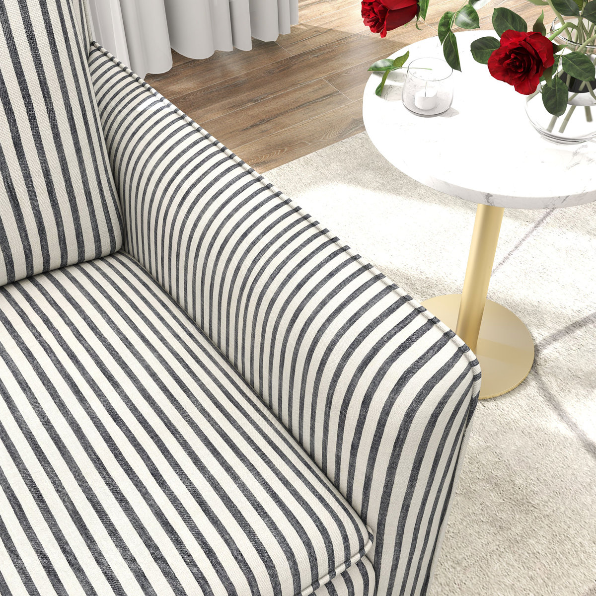 Romines 29.7" W Modern Soft Stripe Upholstered Swivel Barrel Chair with Removable Cushion (Set of 2)